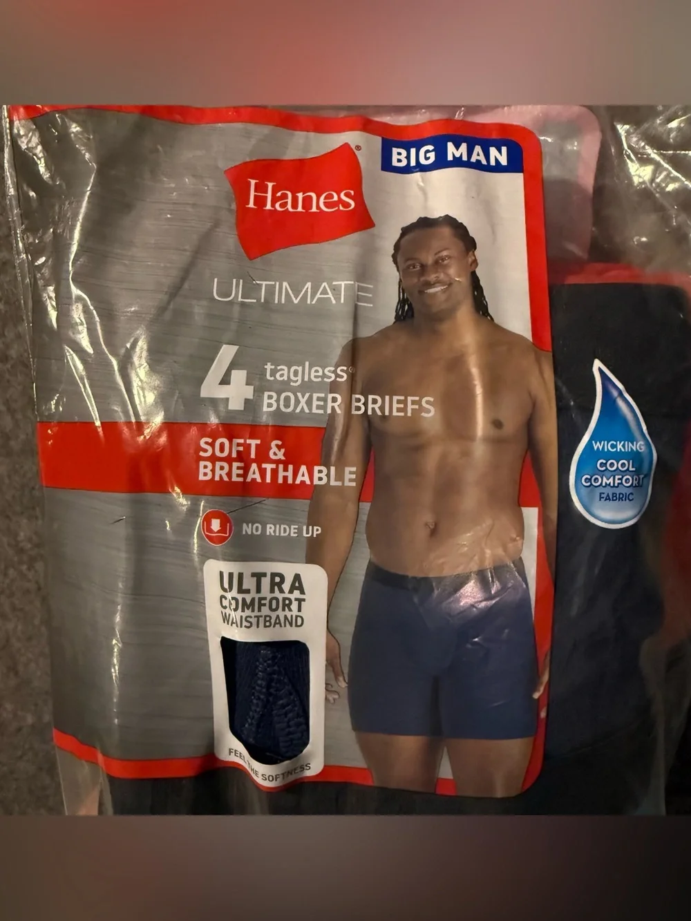 Hanes 4 Pack Tagless Boxer Briefs Mens 2XB 48-50 Big Man Soft Wicking Comfort